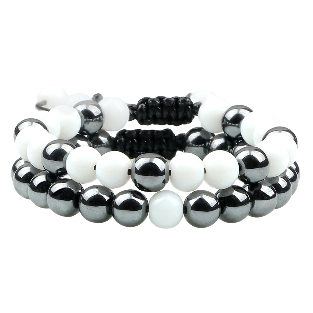 Couple Gemstone Set Bracelets Hematite and Natural Stone Adjustable Woven Bracelets