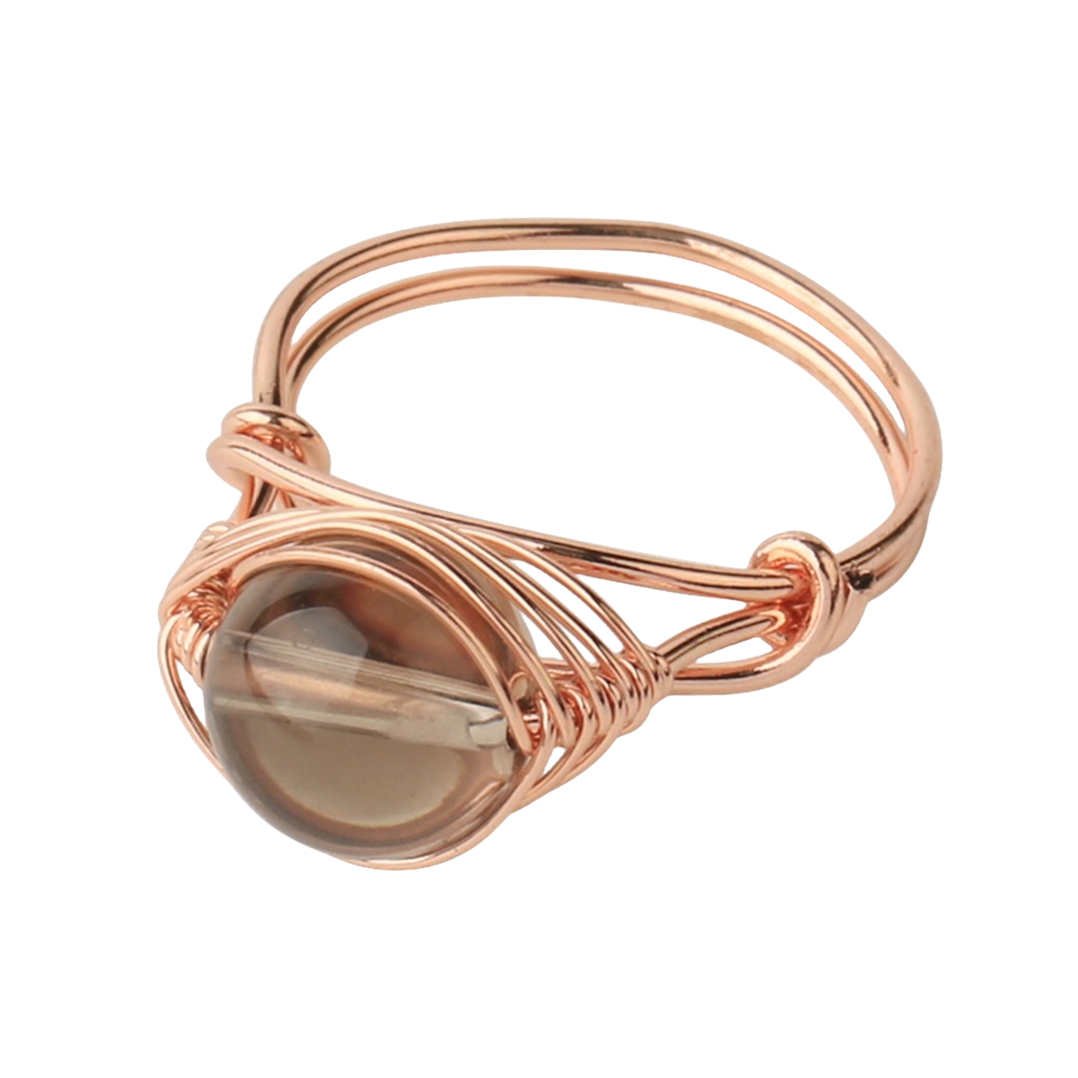Healing Gemstone Ring for Women 10MM Beads Rose Gold Wire Wrapped Adjustable Ring SR0163 