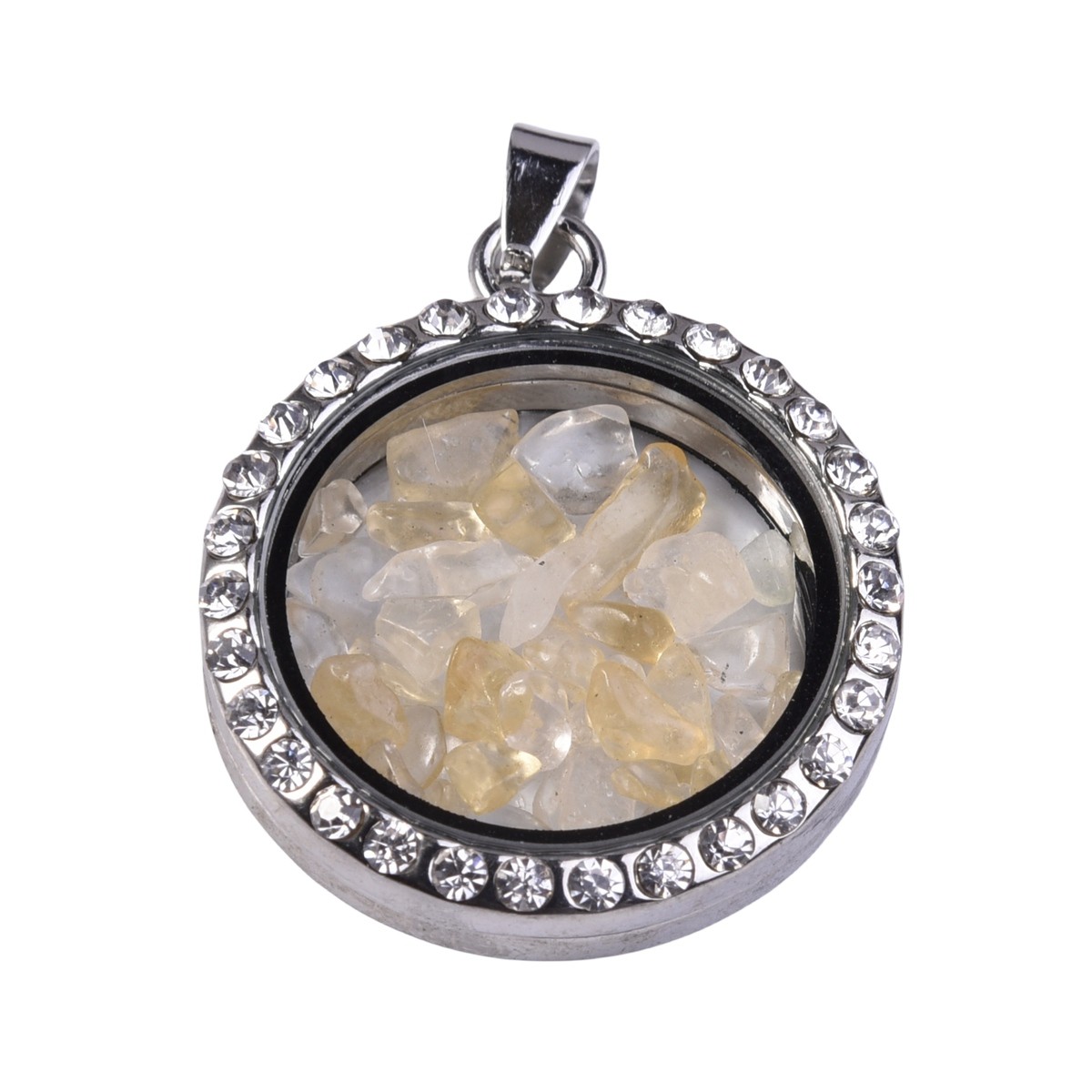 Natural Raw Gemstone 30MM Living Floating Memory Glass Locket Pendant Necklace 24" Chain