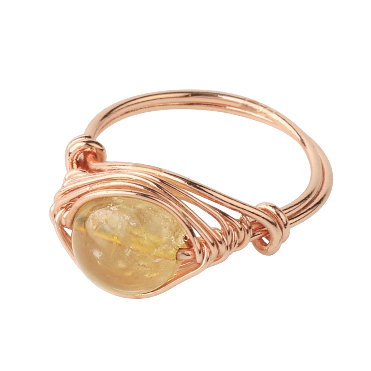 Healing Gemstone Ring for Women 10MM Beads Rose Gold Wire Wrapped Adjustable Ring SR0163 