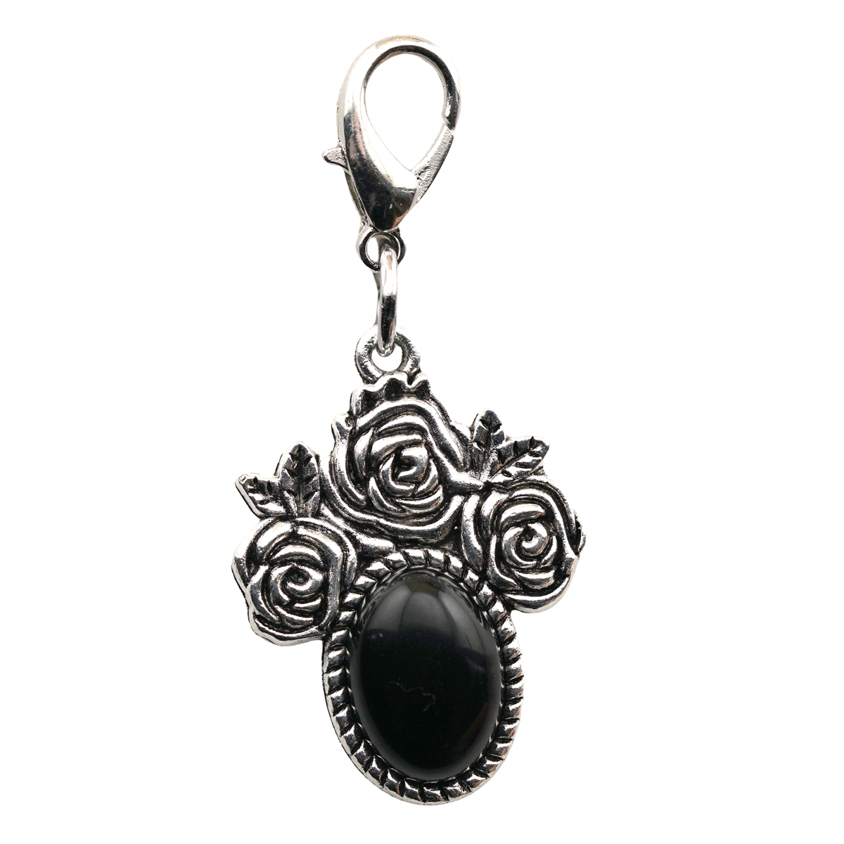 Silver Rose Flower Gemstone Pendant  Dangle Charms with Lobster Claw Clasp for Valentine's Day Mother Wedding Keychain Jewelry Making