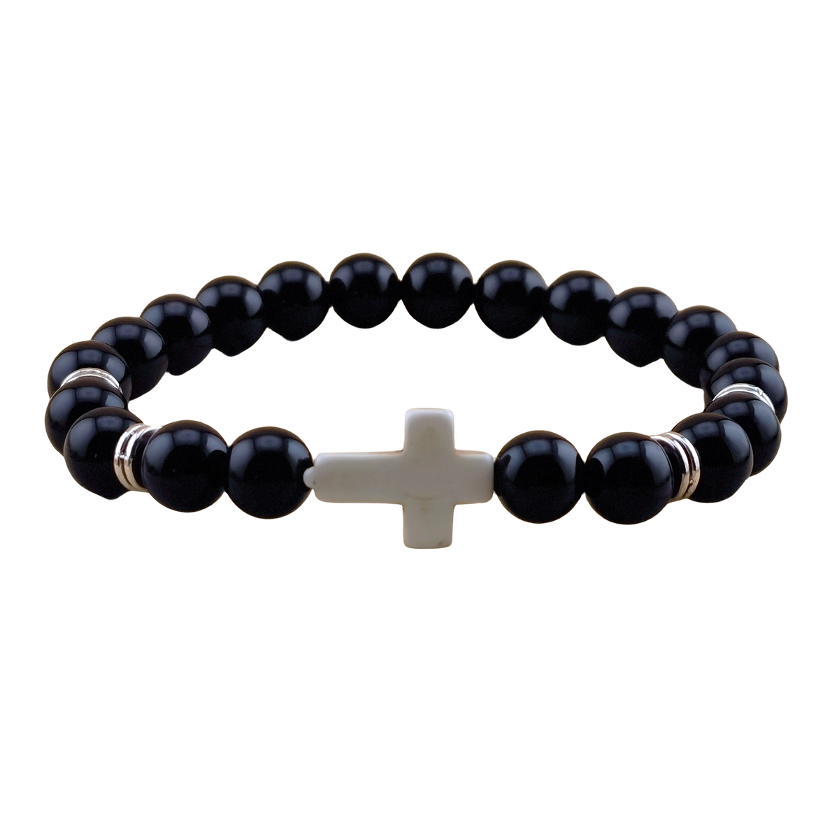 Natural Gemstone Cross Stretch Bracelets for Women Men 8MM Semi Preicous Stone Beads