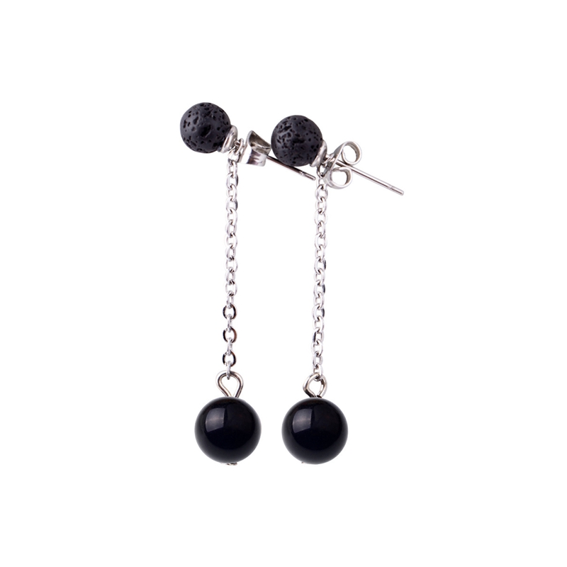 Lava Stone 6MM Earrings Stud Natural 8MM Gemstone long Chain Dangle Earring for women Girls