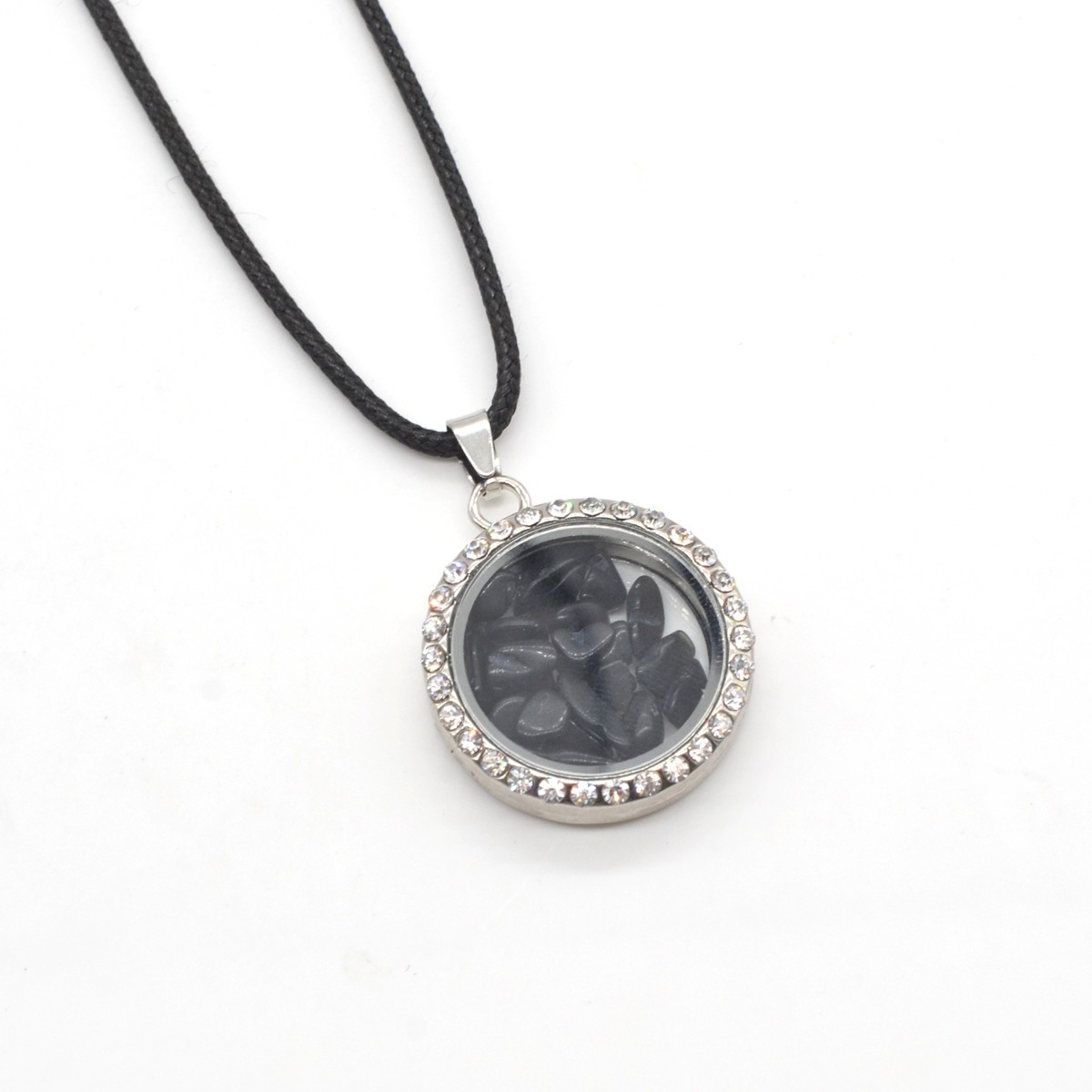 Natural Raw Gemstone 30MM Living Floating Memory Glass Locket Pendant Necklace 24" Chain