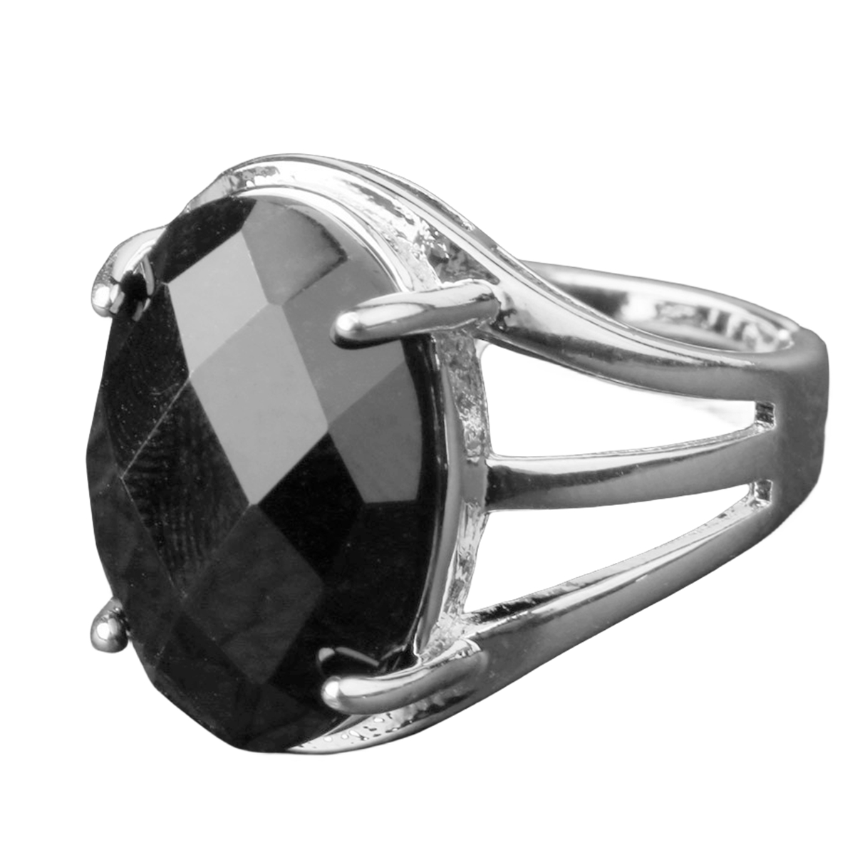 Silver Stone Rings for Women Men Adjustable 13X18MM Faceted Oval Gemstone CAB SR0155S