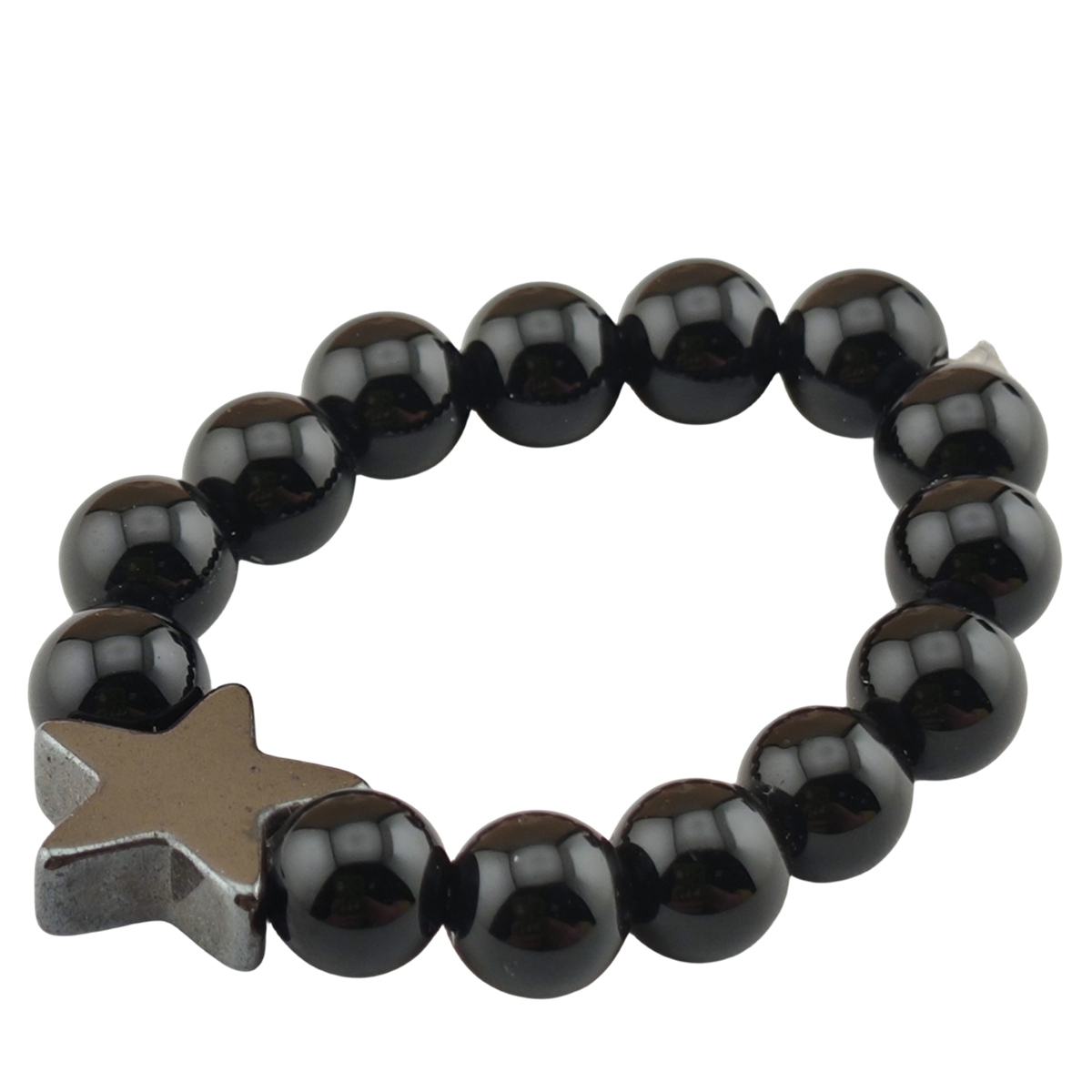 Natural Stone 4MM Round Beads Hematite Stars Stretch Rings SR0169B