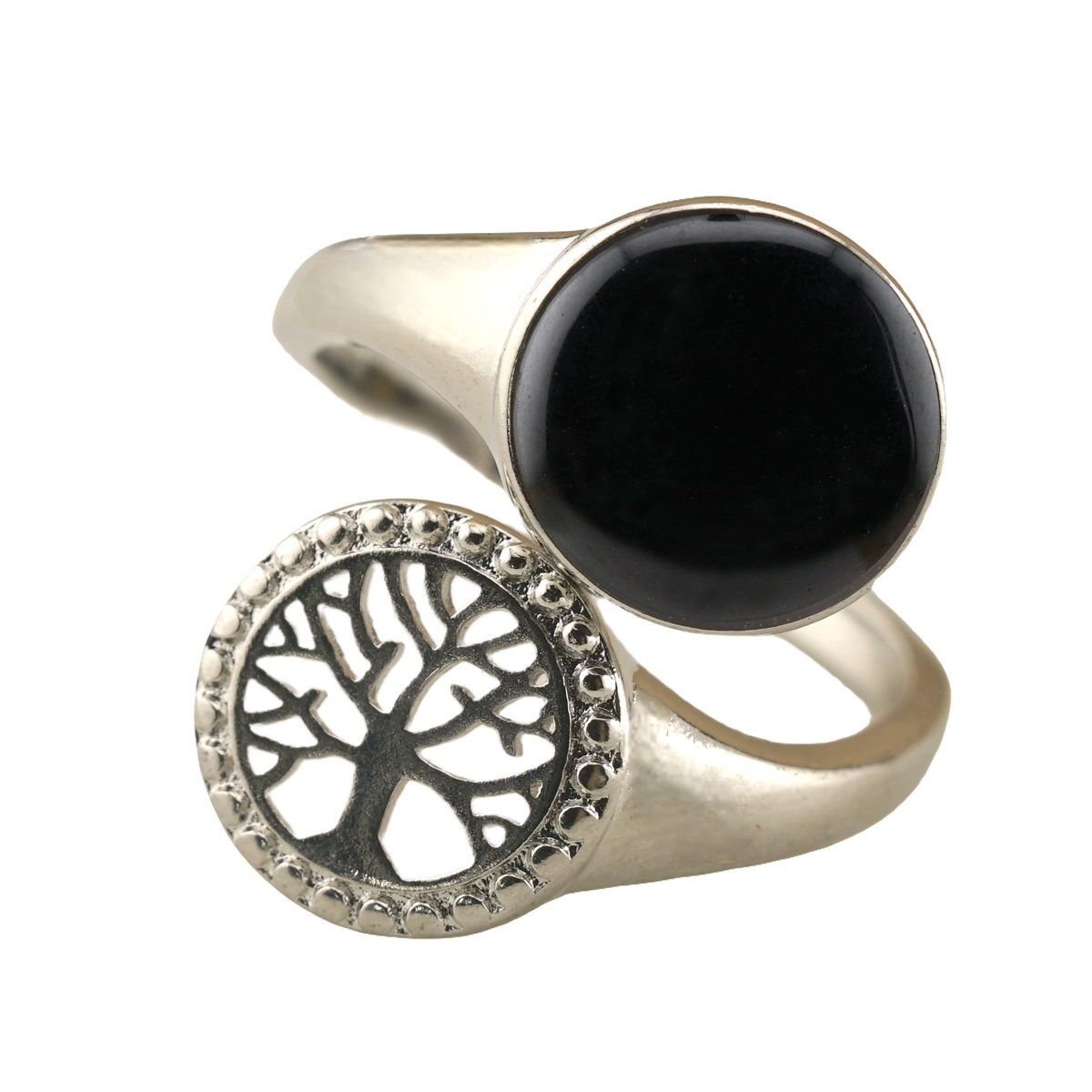 Silver Life of Tree Stone Rings for Women Men Adjustable 10MM Round Gemstone CAB SR0171S