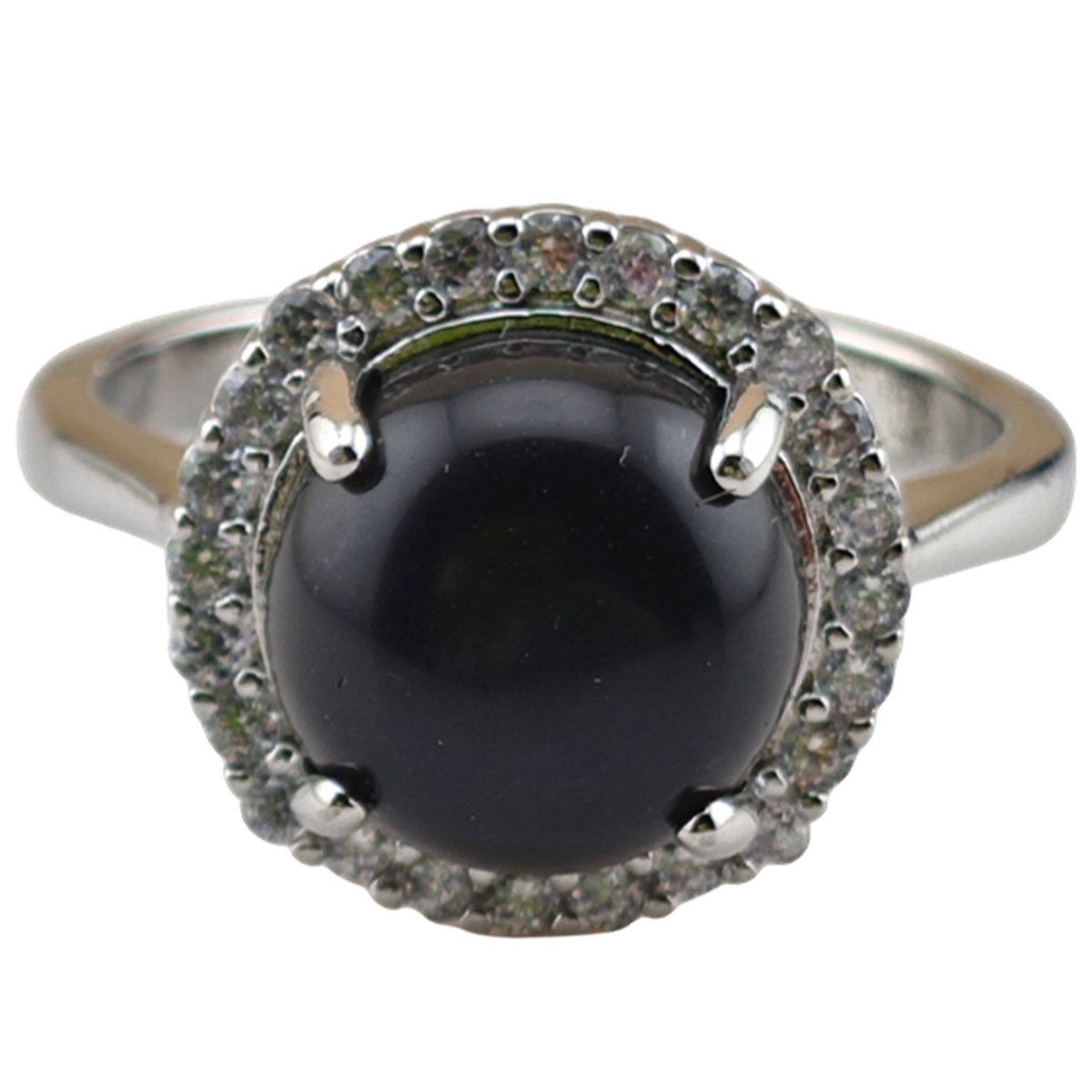 Silver Stone Rings for Women Girl Adjustable 10MM Gemstone Cabochons CZ Rhinestone Rings SR0179S