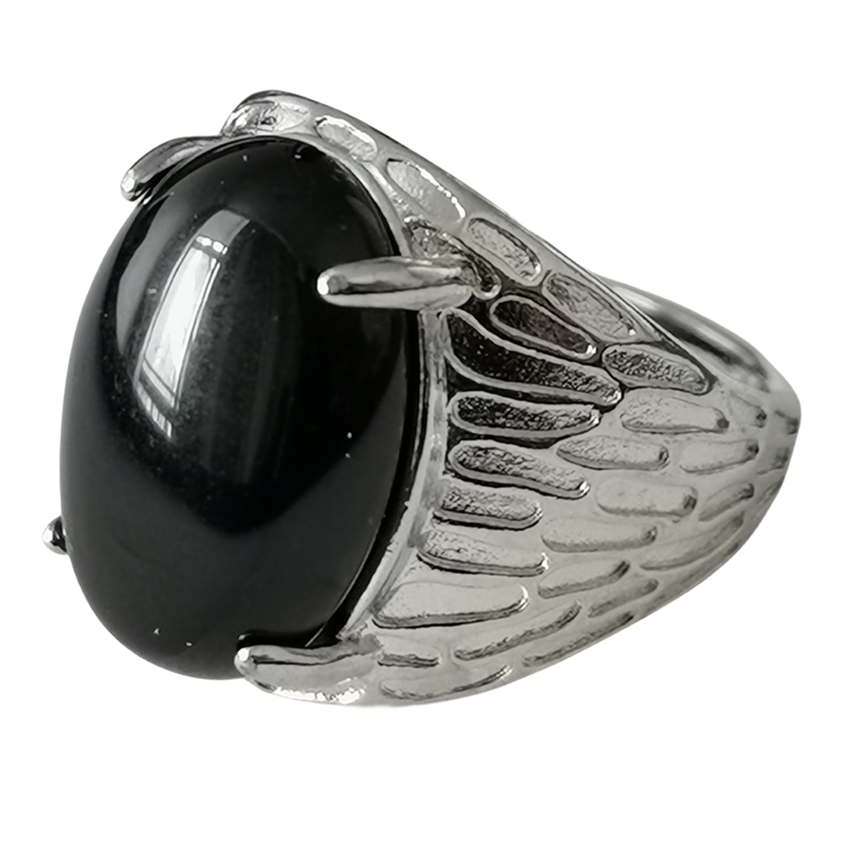 Silver Stone Rings for Women Men Adjustable 13x18MM Oval Gemstone CAB SR0183S