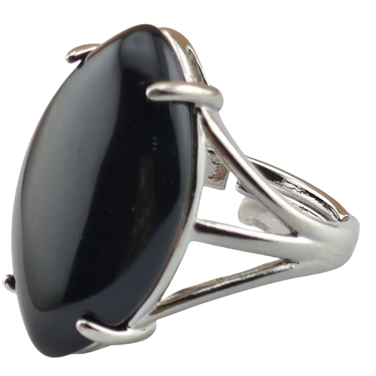 Silver Stone Rings for Women Men Adjustable 15X25MM Horse Eye Gemstone CAB SR0184S