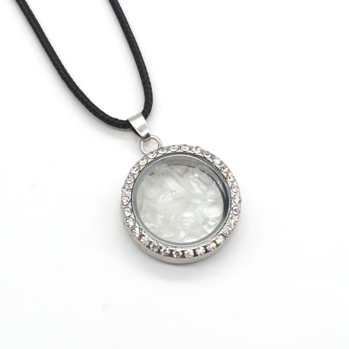 Natural Raw Gemstone 30MM Living Floating Memory Glass Locket Pendant Necklace 24" Chain