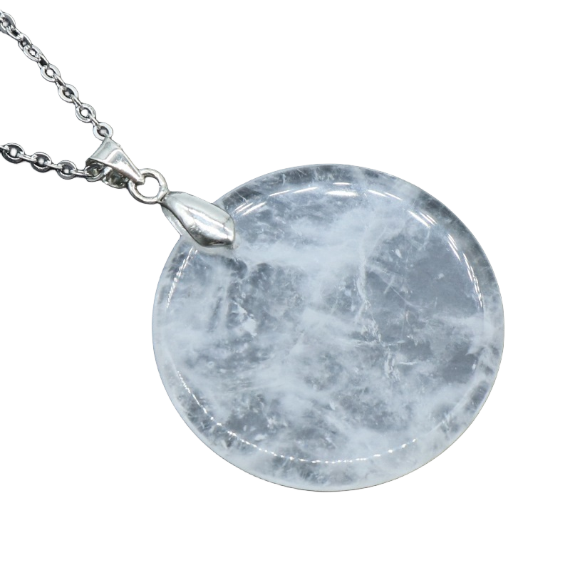 Round Disc Gemstone Pendant Necklace 30MM Healing Chakra Lucky Donut Coin Circle SN1453