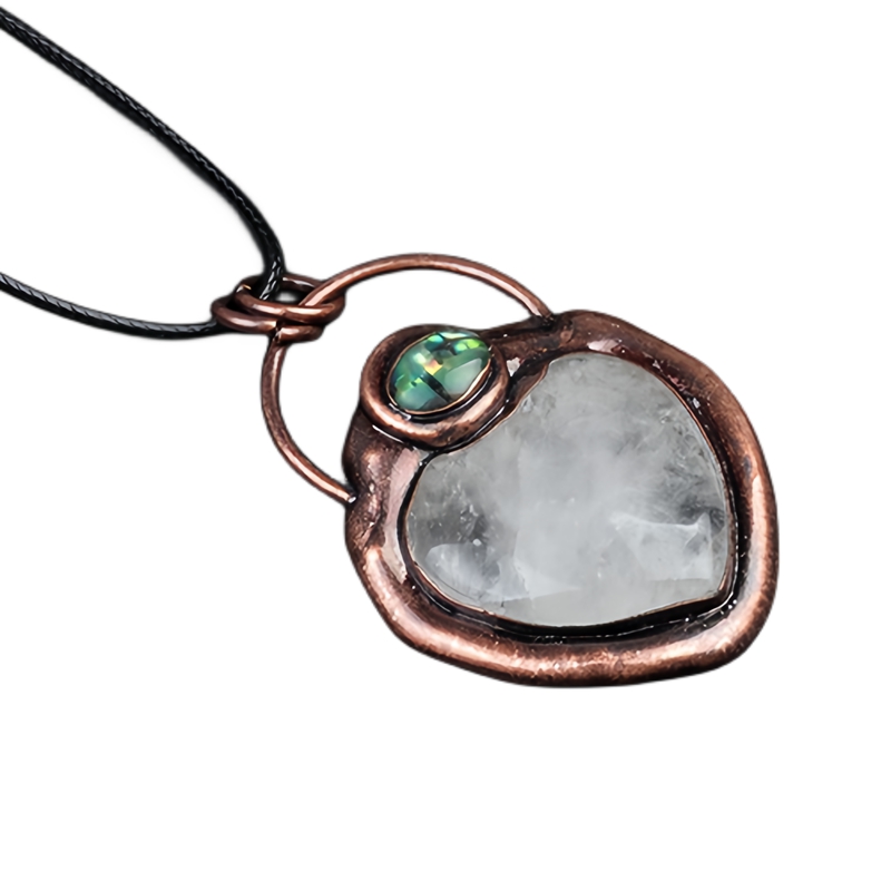 Natual Gemstone Love Heart Retro Red Copper Stone Pendant Necklace  45CM Black Cord 