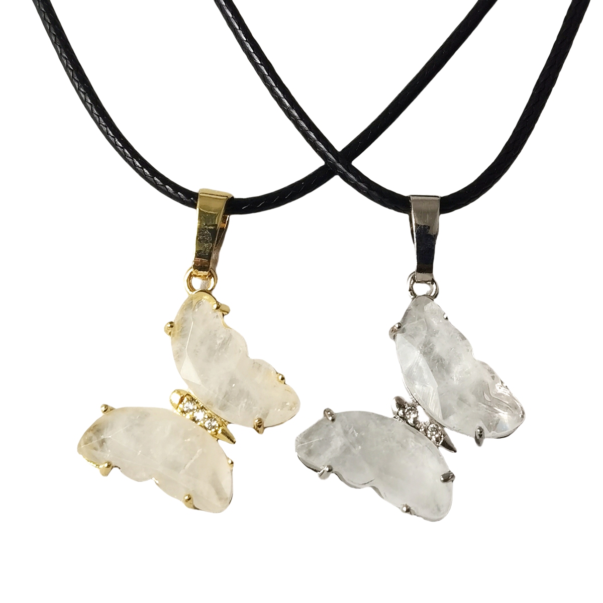 Natural Gemstone Butterfly Pendant Necklace with 45cm Black Cord SN1630-45F01