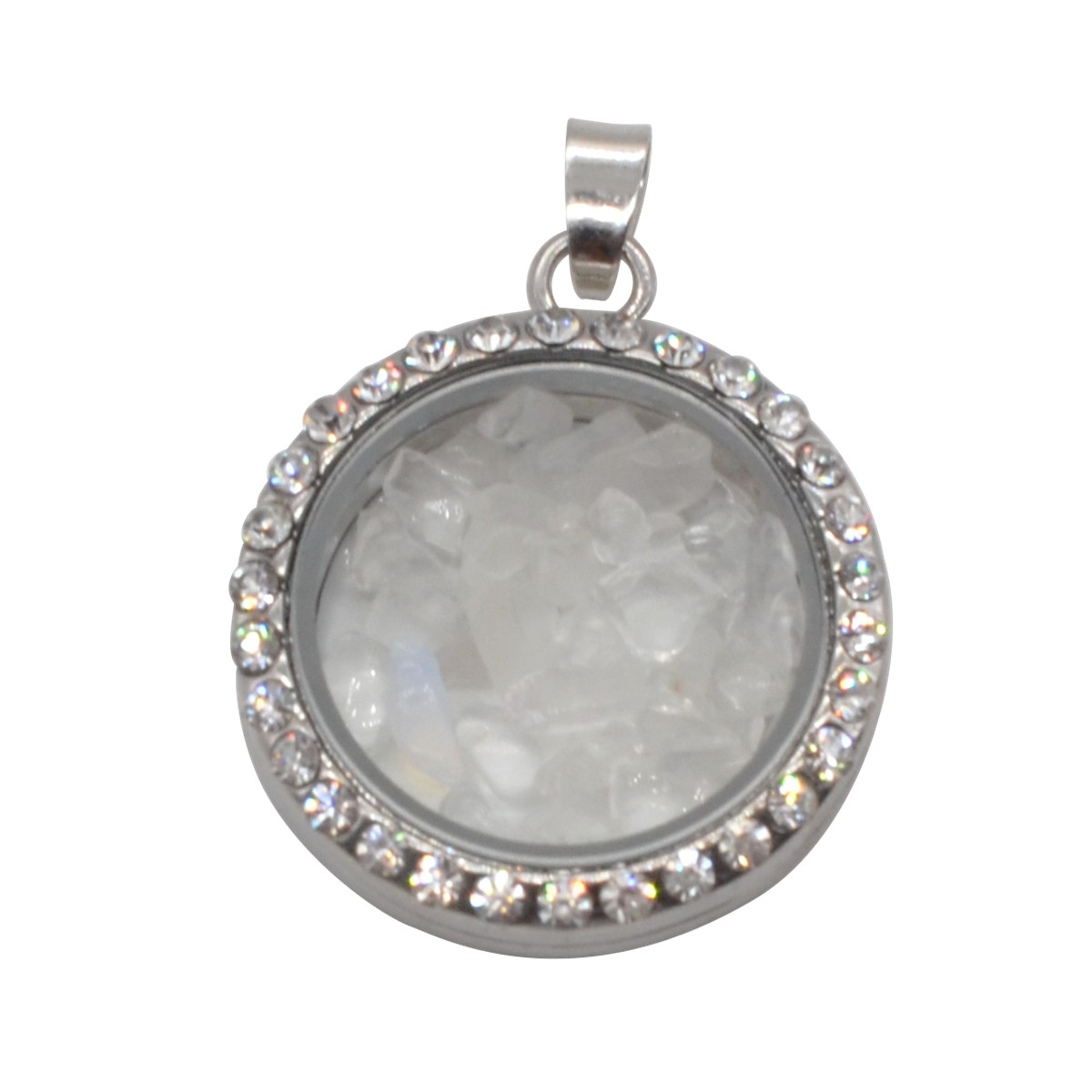 Natural Raw Gemstone 30MM Living Floating Memory Glass Locket Pendant Necklace 24" Chain