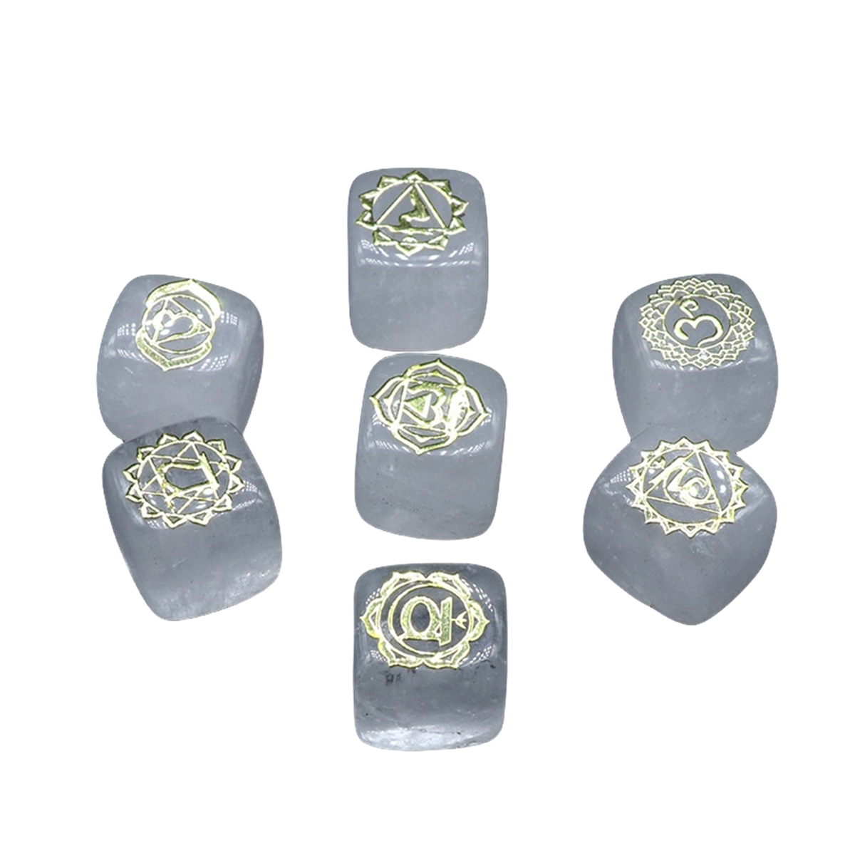7PCS Healing Crystals Chakra Stones Set Gold Symbol Gemstones Polished Cube Square Stone Reiki meditation Wicca Power Balancing Crystal