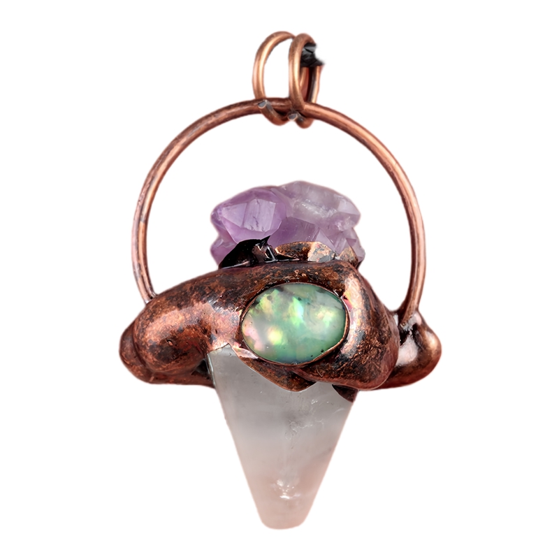 Retro Red Copper Hexagonal Pyramid Stone Pendant for Making Jewelry