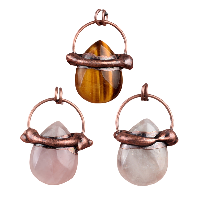 Retro Red Copper Teardrop Gemstone Pendant for Making Jewelry 