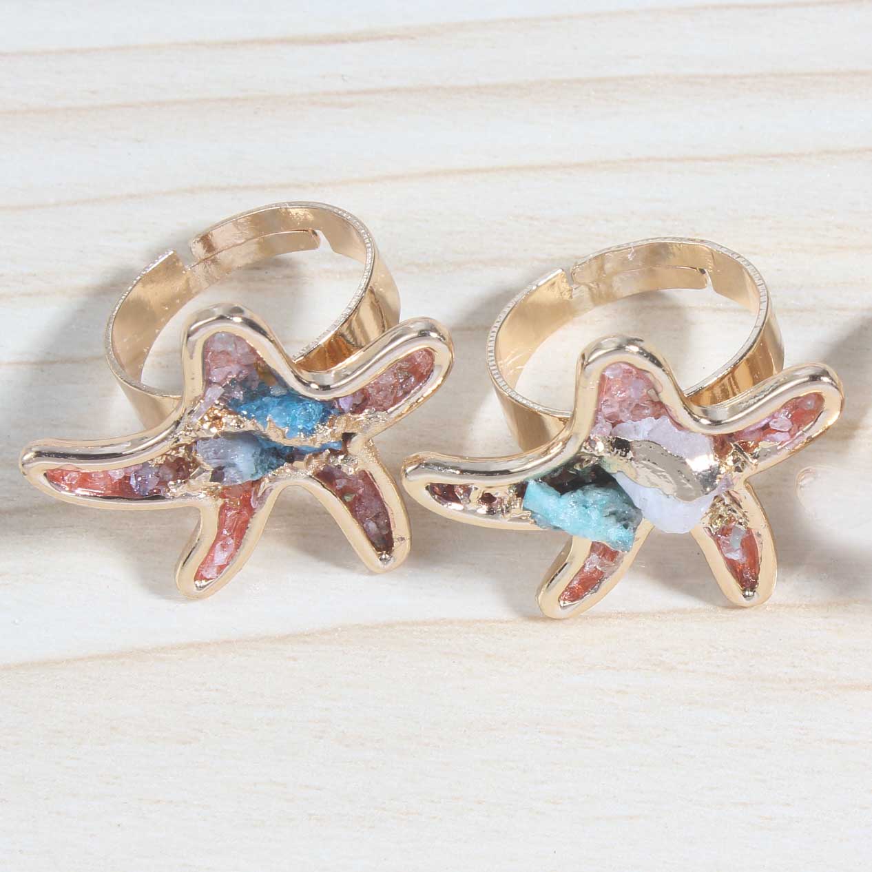 Druzy Crystal Rings for Women Girls Stars Metal Plated Rose Gold