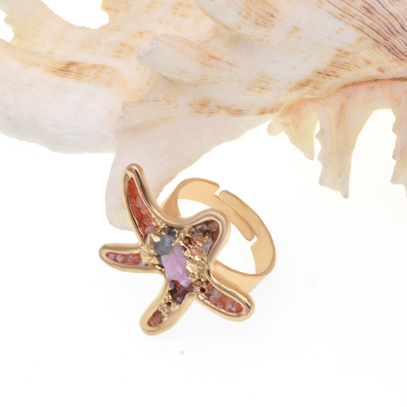 Druzy Crystal Rings for Women Girls Stars Metal Plated Rose Gold