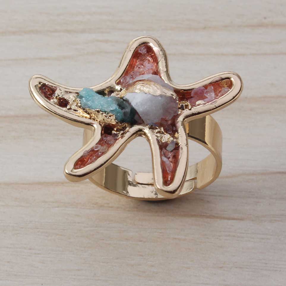 Druzy Crystal Rings for Women Girls Stars Metal Plated Rose Gold