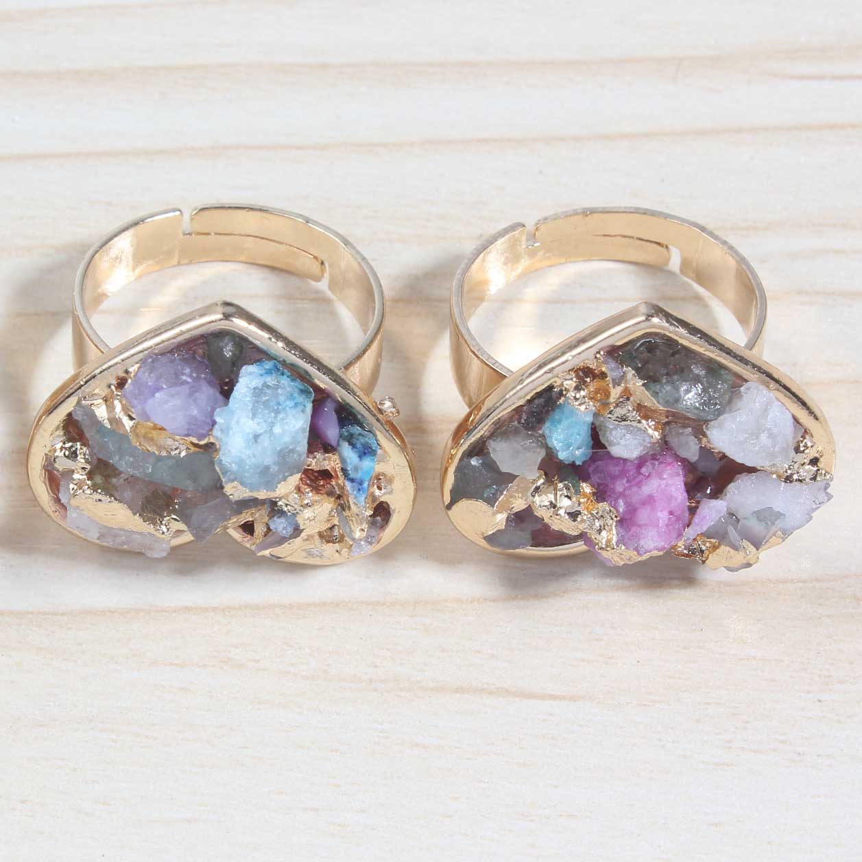 Druzy Crystal Rings for Women Girls Heart Metal Plated Gold