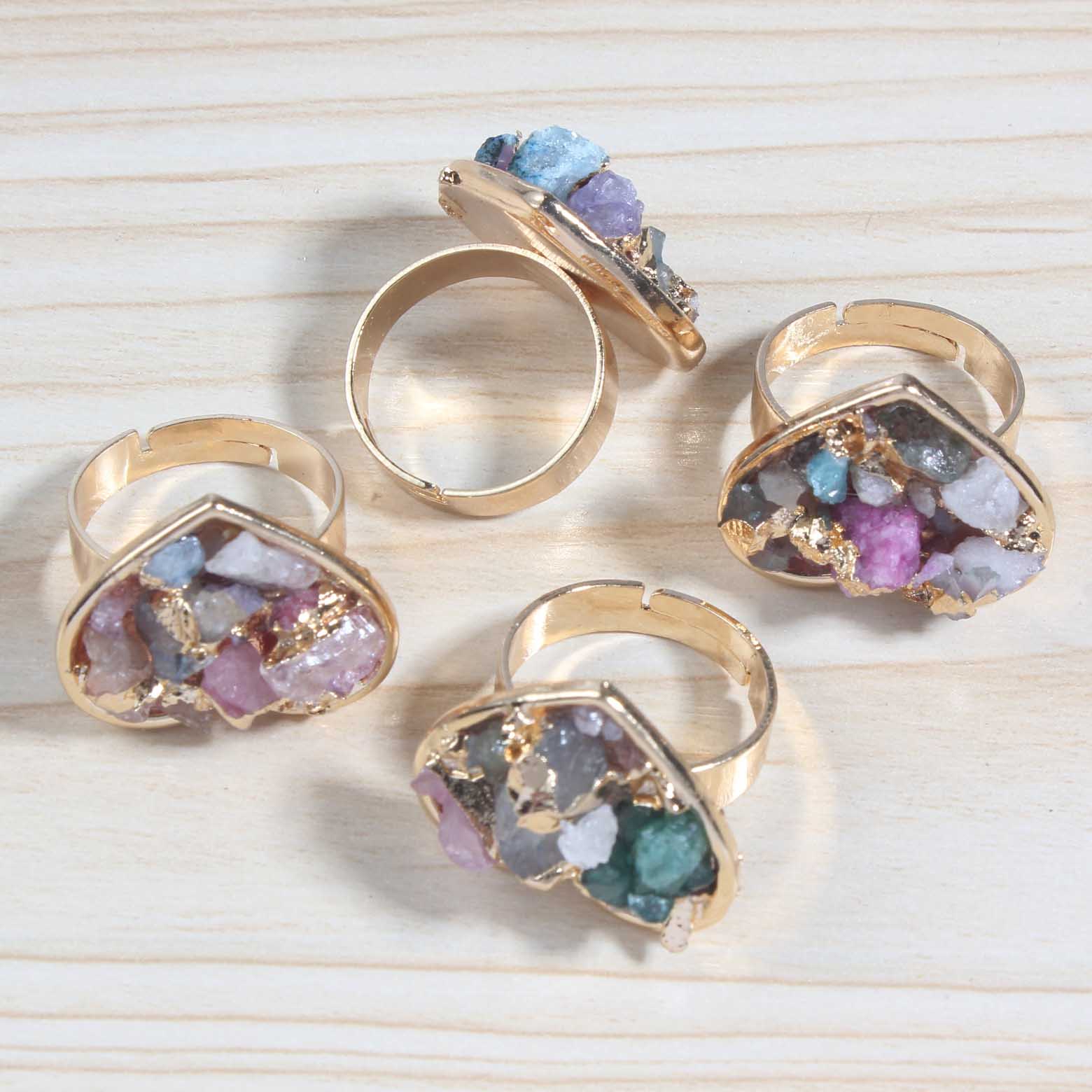 Druzy Crystal Rings for Women Girls Heart Metal Plated Gold