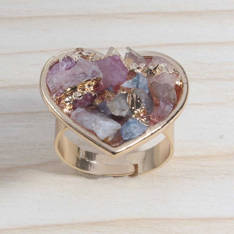 Druzy Crystal Rings for Women Girls Heart Metal Plated Gold
