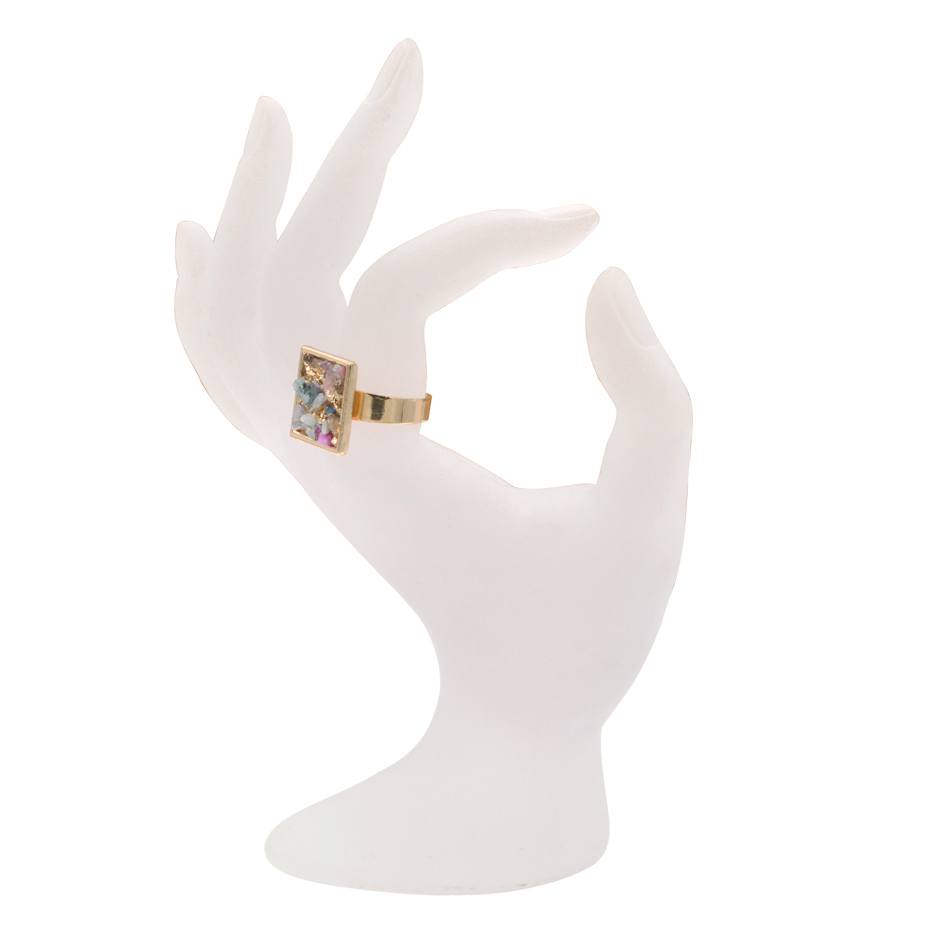 Druzy Crystal Rings for Women Girls Square Metal Plated Gold Quartz Ring Jewelry