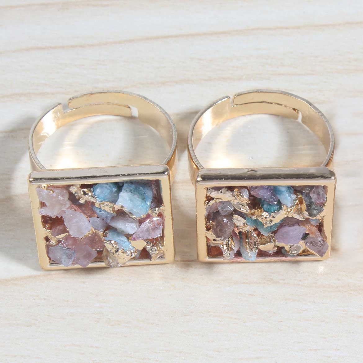 Druzy Crystal Rings for Women Girls Square Metal Plated Gold Quartz Ring Jewelry