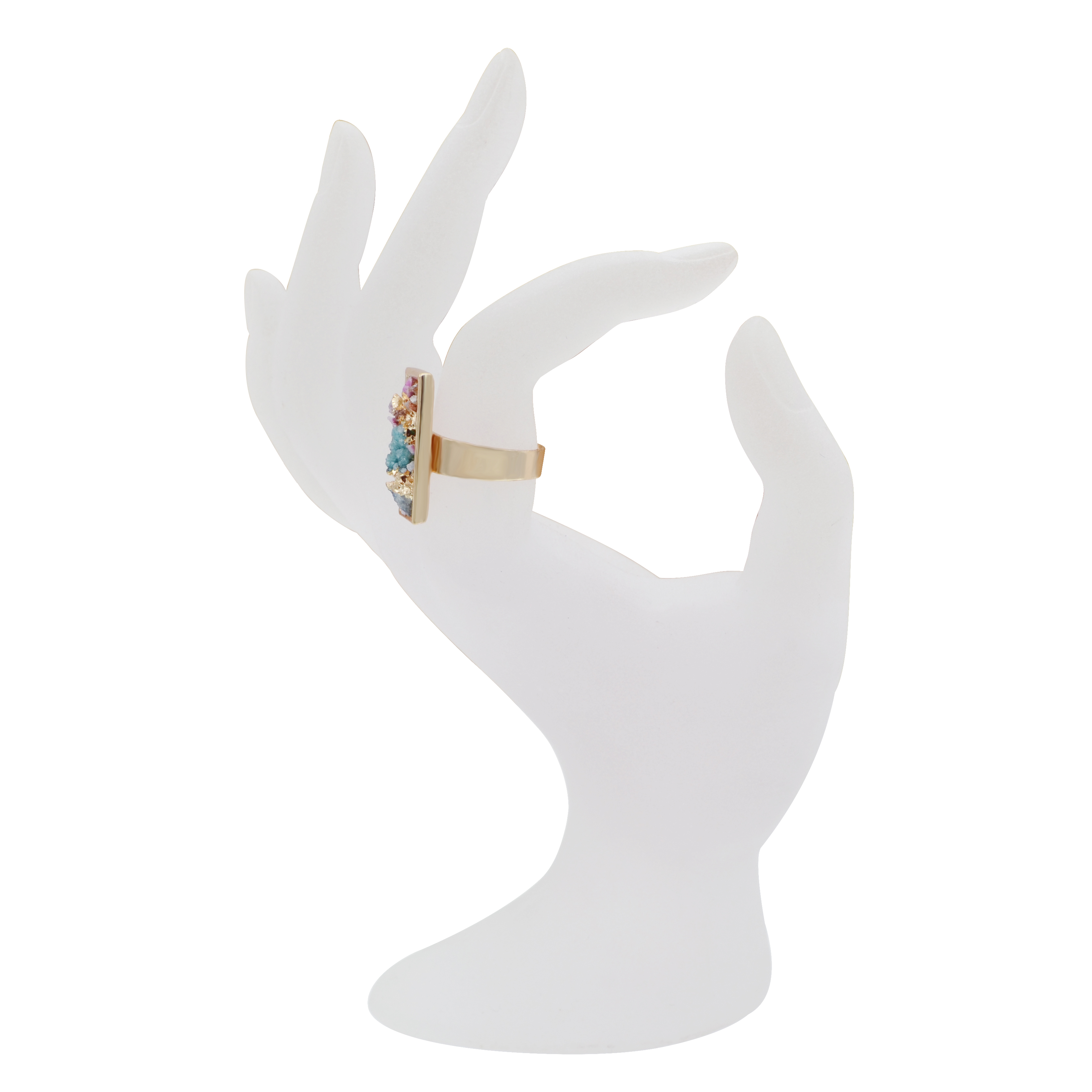 Druzy Crystal Rings for Women Girls Rectangle Metal Plated Gold Quartz Ring Jewelry