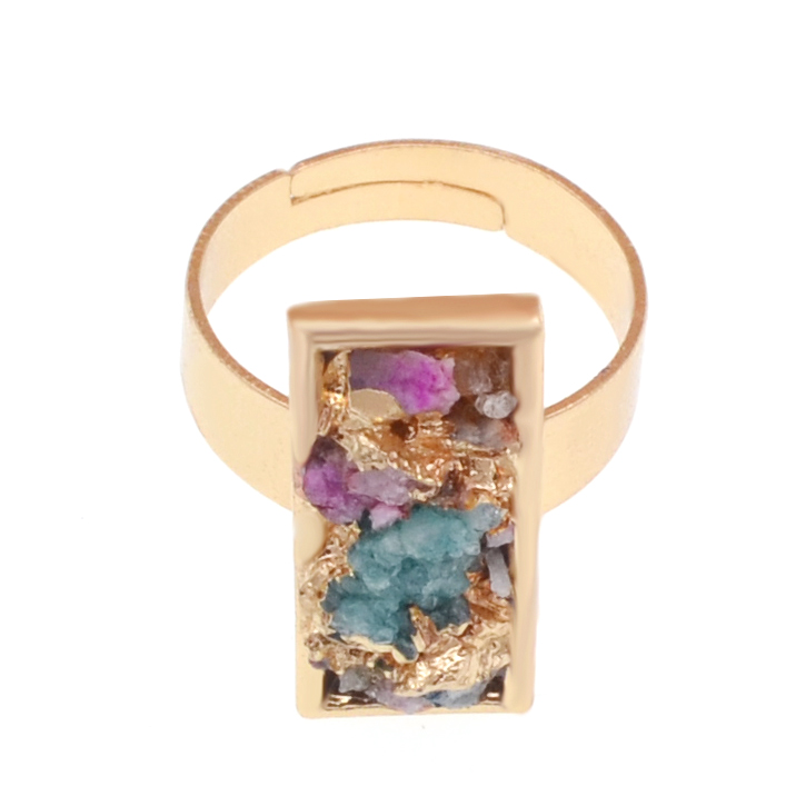 Druzy Crystal Rings for Women Girls Rectangle Metal Plated Gold Quartz Ring Jewelry