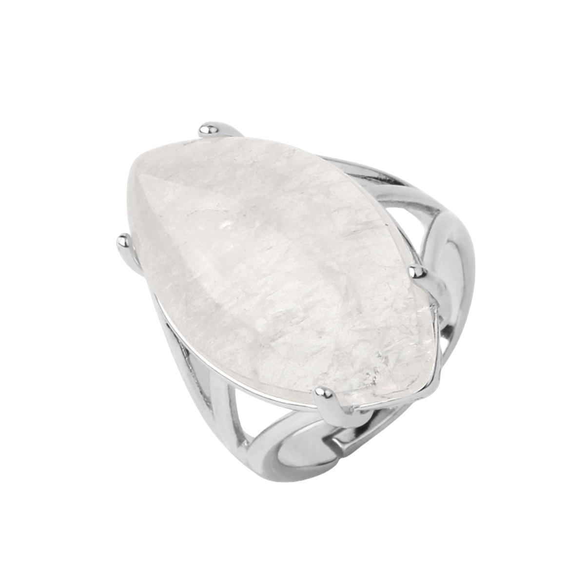 Stone Rings  for Women MenAdjustable Healing Crystal Ring Copper Plated White Gold 14X25MM Horse Eye Gemstone SR0121S