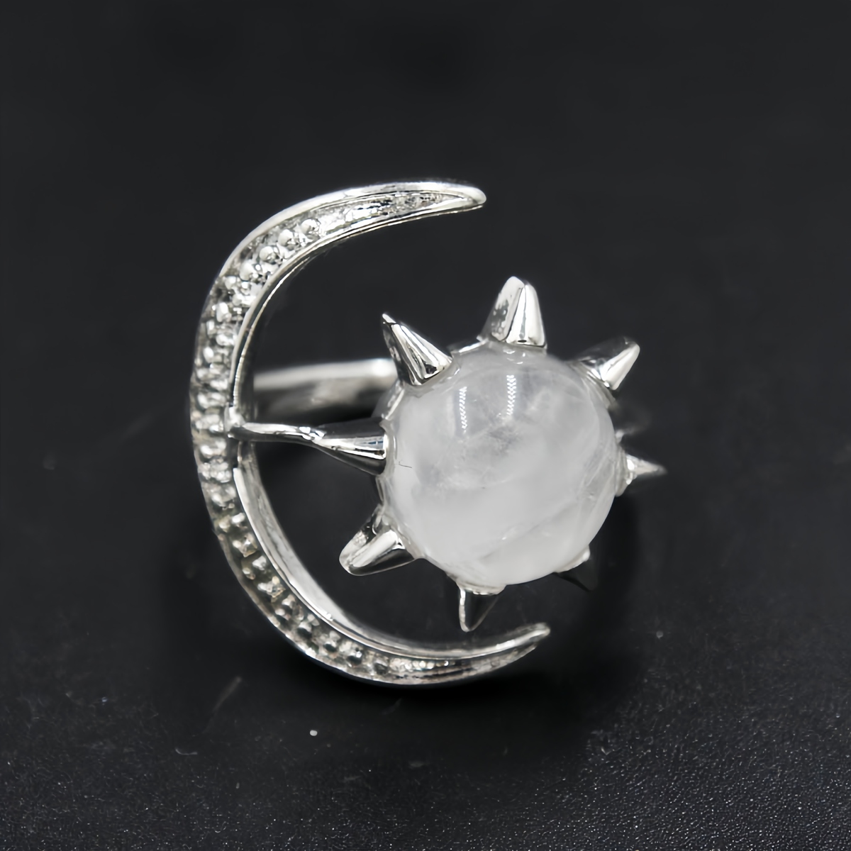 Moon Stone Rings for Women Men Adjustable Healing Crystal Ring Copper Plated White Gold Horse Eye Gemstone  SR0132S