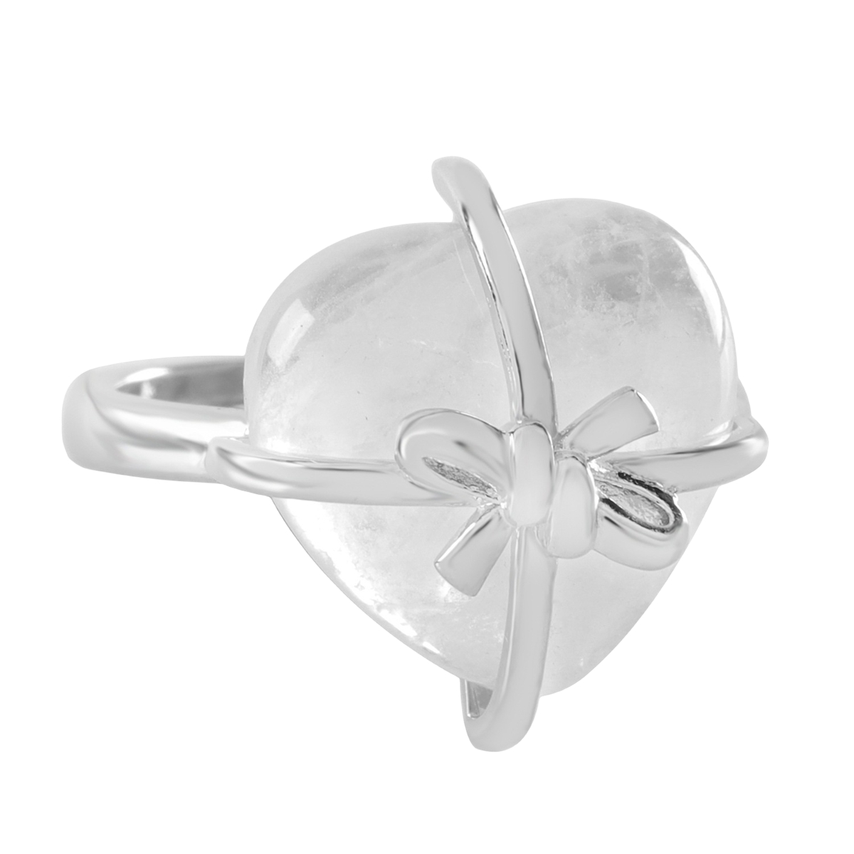Silver Bowknot Heart Stone Rings for Women Men Adjustable SR0141S