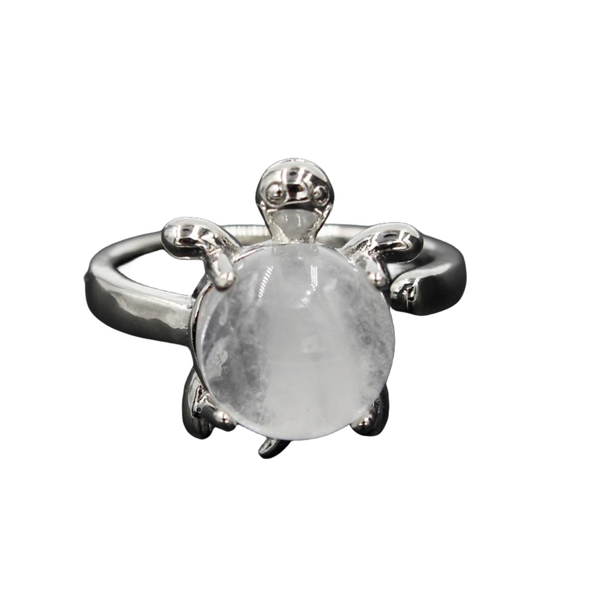 Silver Turtle & Tortoise Stone Rings for Women Men Adjustable SR0149S 10MM Gemstone CAB