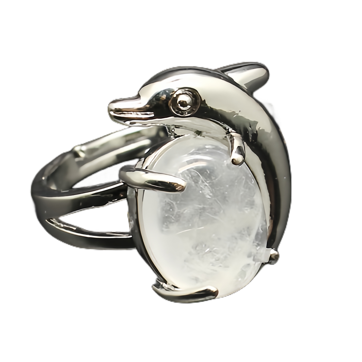 Silver Dolphin Stone Rings for Women Men Adjustable SR0150S 10MM Gemstone CAB