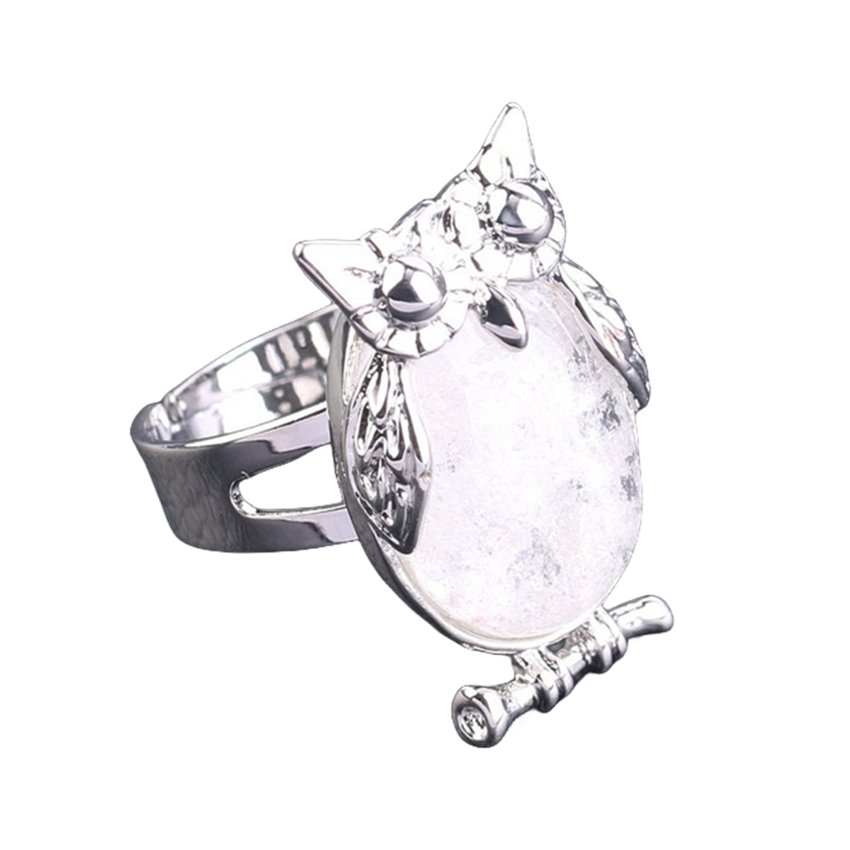 Silver Owl Stone Rings for Women Men Adjustable SR0151S