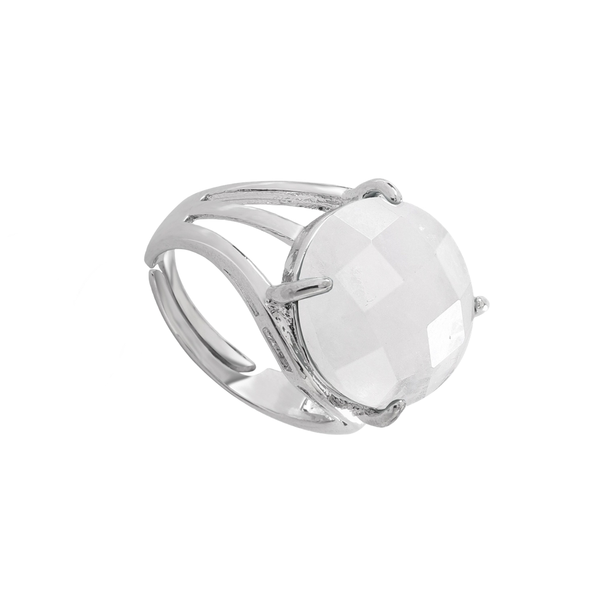 Silver Stone Rings for Women Men Adjustable  16MM Faceted CAB Gemstone SR0153S  