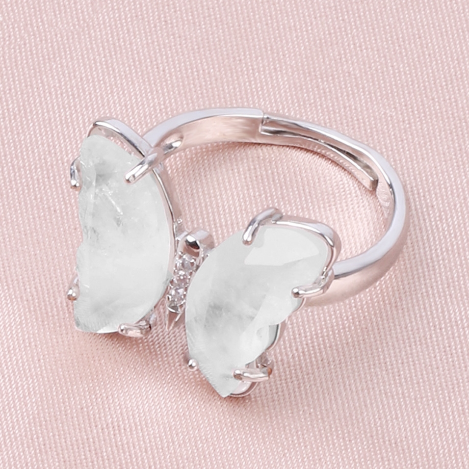 Natural Stone Butterfly Rings Moon Gemstone Jewelry For Women Anniversary Birthday Wedding Gift SR0162S