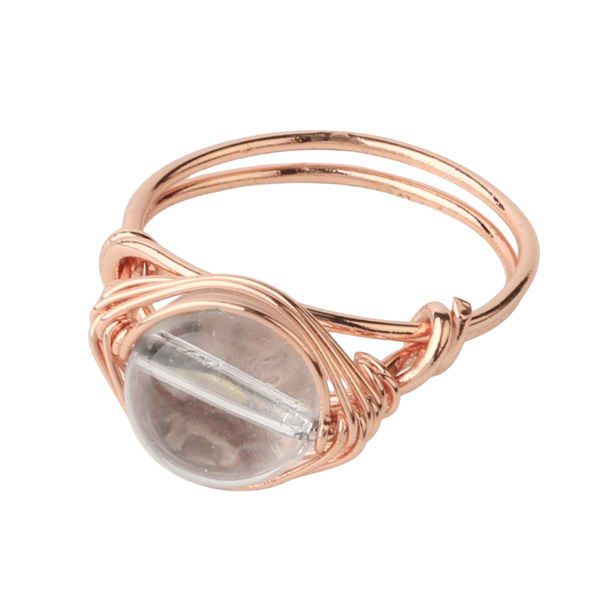 Healing Gemstone Ring for Women 10MM Beads Rose Gold Wire Wrapped Adjustable Ring SR0163 