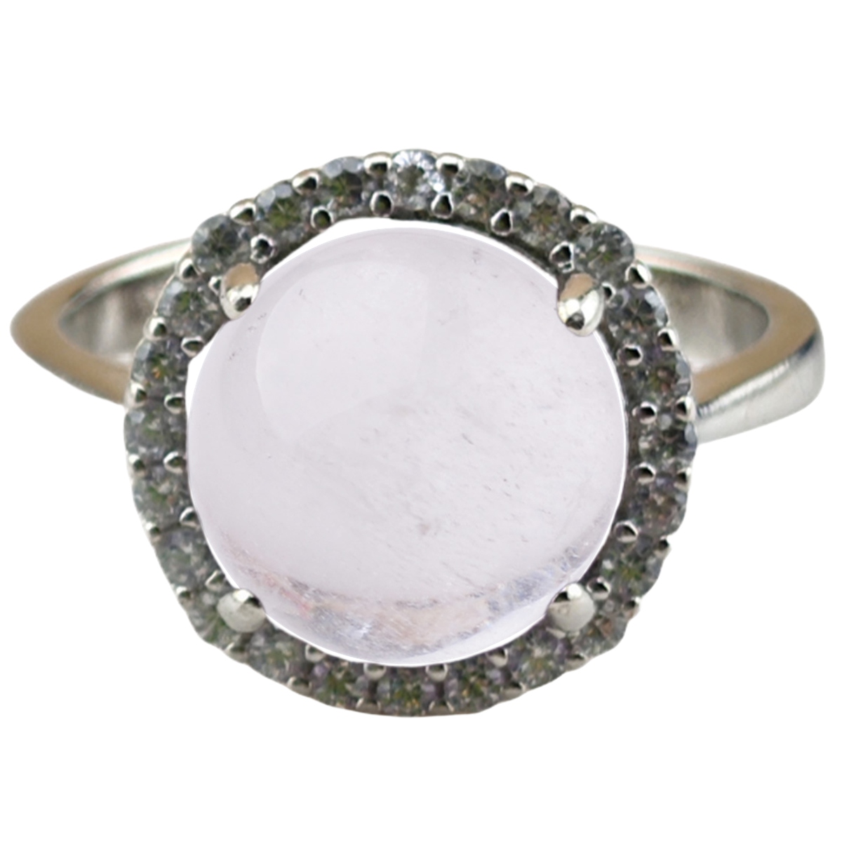 Silver Stone Rings for Women Girl Adjustable 10MM Gemstone Cabochons CZ Rhinestone Rings SR0179S