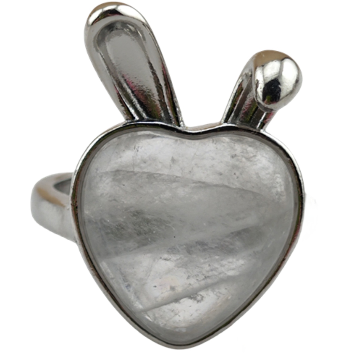 Silver Rabbit Stone Rings for Women Girl Adjustable 15MM Heart Gemstone Cabochons Rings SR0180S