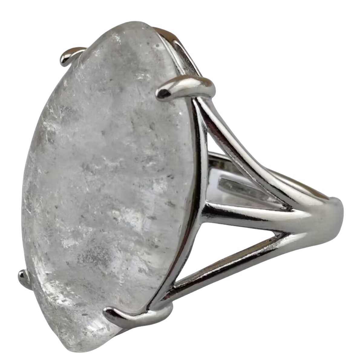 Silver Stone Rings for Women Men Adjustable 15X25MM Horse Eye Gemstone CAB SR0184S