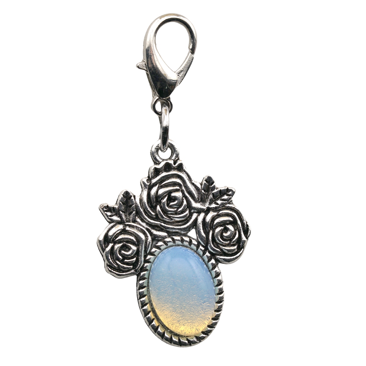 Silver Rose Flower Gemstone Pendant  Dangle Charms with Lobster Claw Clasp for Valentine's Day Mother Wedding Keychain Jewelry Making