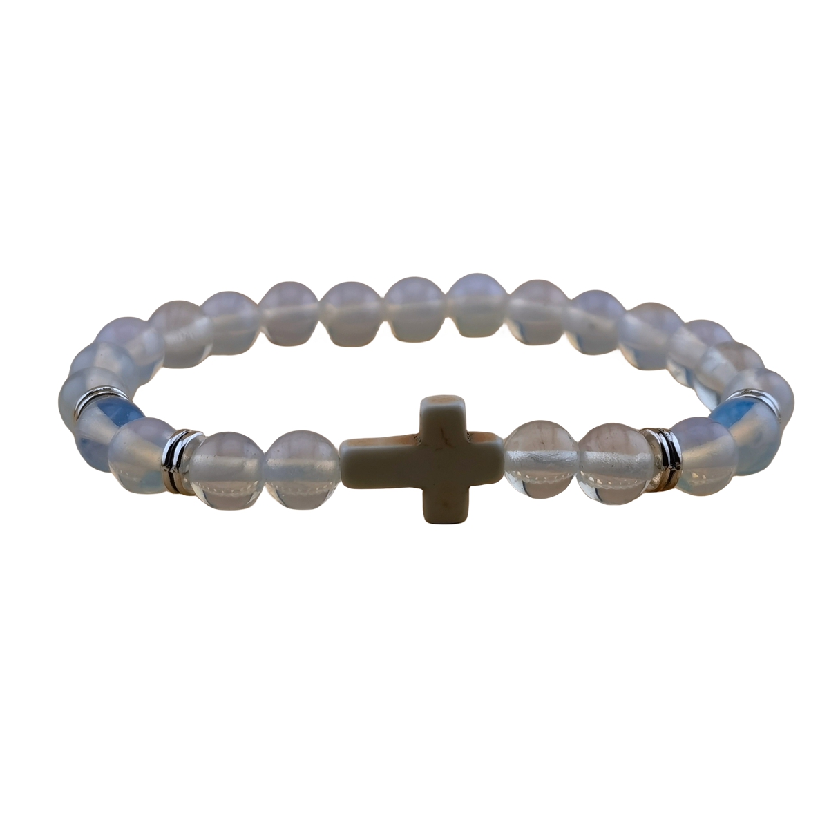 Natural Gemstone Cross Stretch Bracelets for Women Men 8MM Semi Preicous Stone Beads