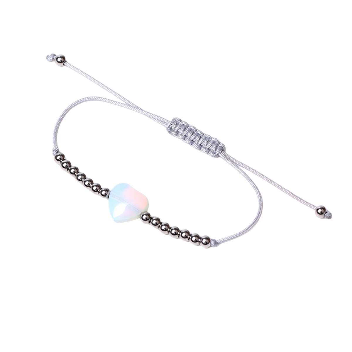 Healing Chakra Heart Stone Bracelet Silver beads Adjustable Jewelry for Women