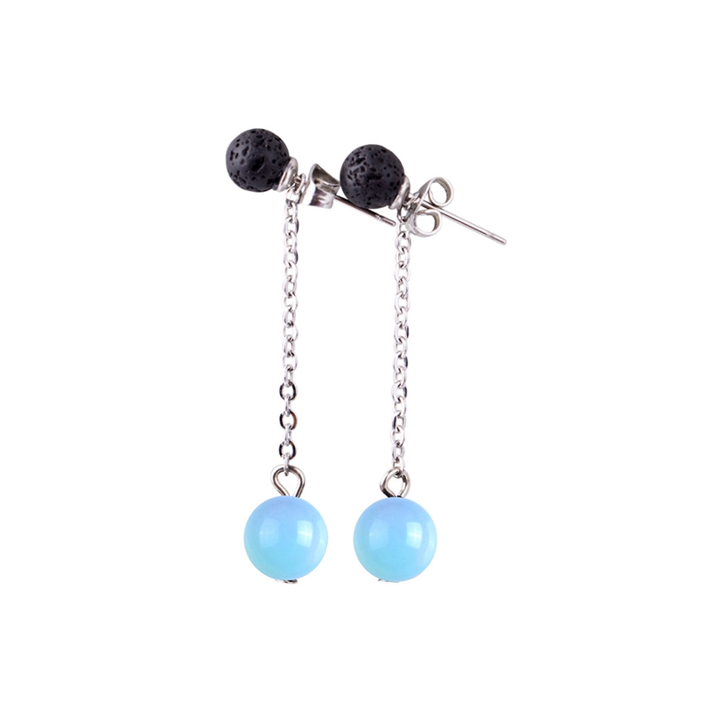 Lava Stone 6MM Earrings Stud Natural 8MM Gemstone long Chain Dangle Earring for women Girls