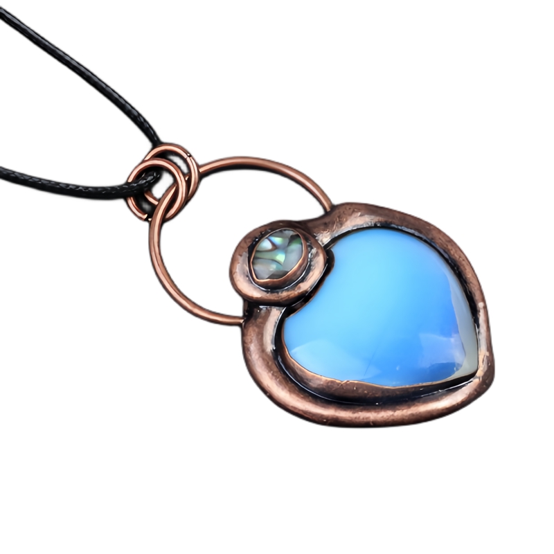 Natual Gemstone Love Heart Retro Red Copper Stone Pendant Necklace  45CM Black Cord 