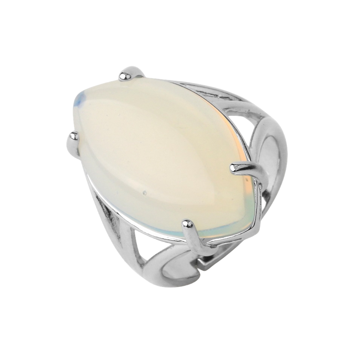 Stone Rings  for Women MenAdjustable Healing Crystal Ring Copper Plated White Gold 14X25MM Horse Eye Gemstone SR0121S